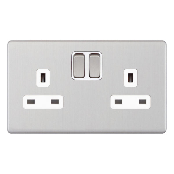 Selectric 5M-PLUS - 13A Socket Outlets 2G Switched SP - Satin Chrome White Inserts