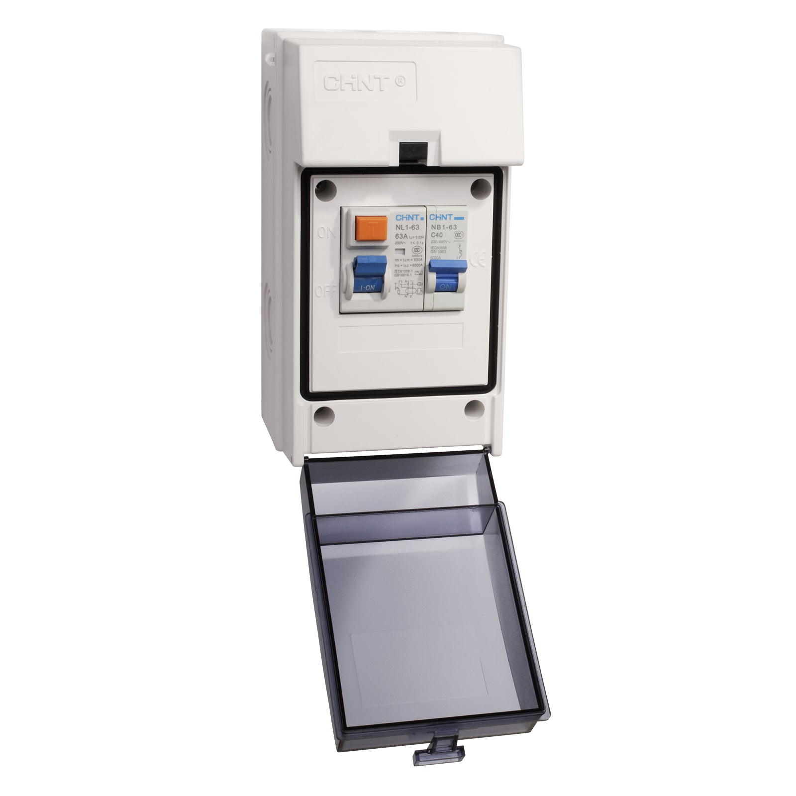 Chint Consumer Unit 5-Way IP65 Plastic Enclosure with 63A Type AC RCD, 6A MCB, 16A MCB