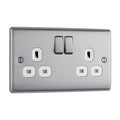 BG Nexus Metal - Brushed Steel 13A 2G Socket - Black/Grey/White Inserts - Brushed Steel with White Inserts