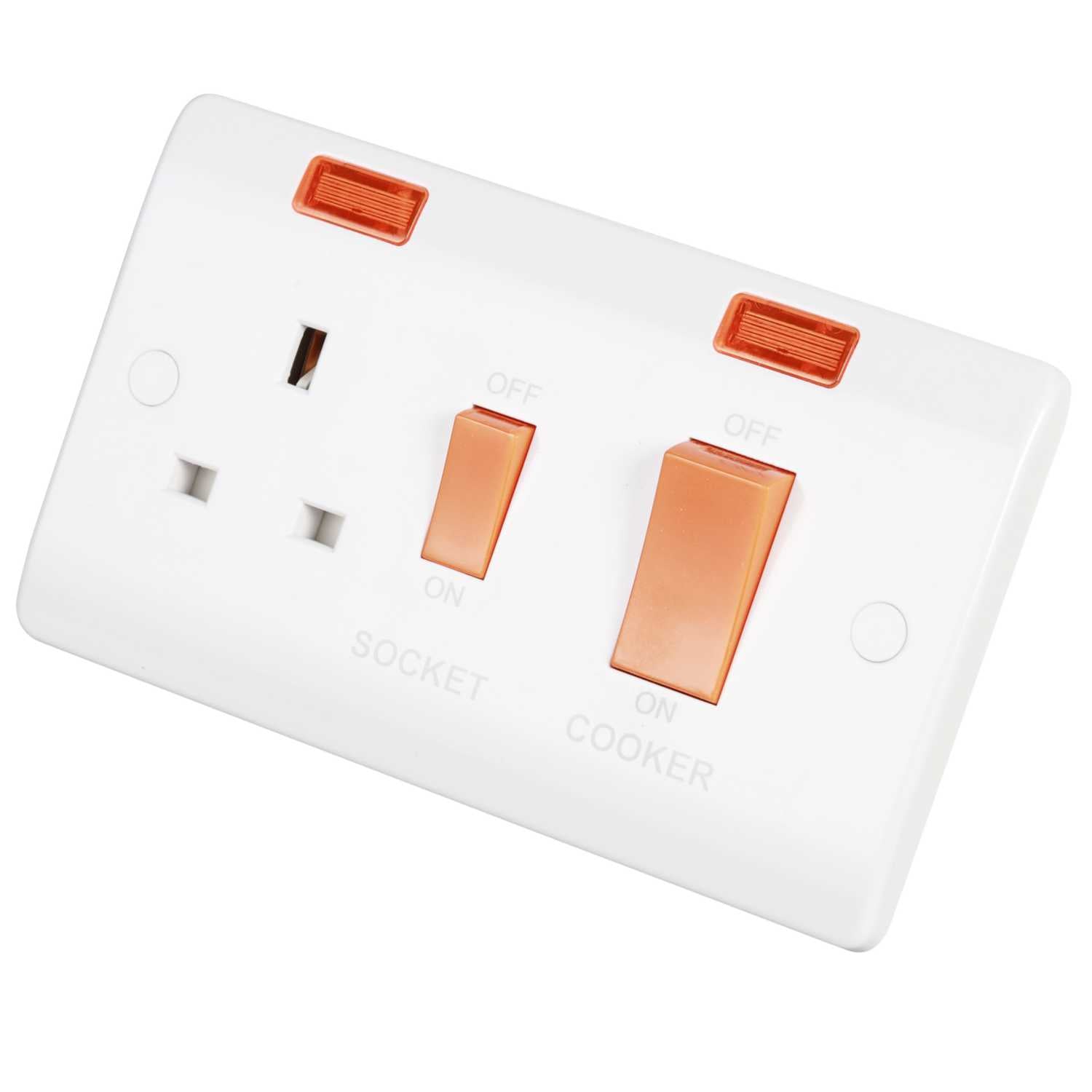 Click Scolmore - 45A 2 Gang DP Switch With 13A DP Switched Socket Outlet & Neons