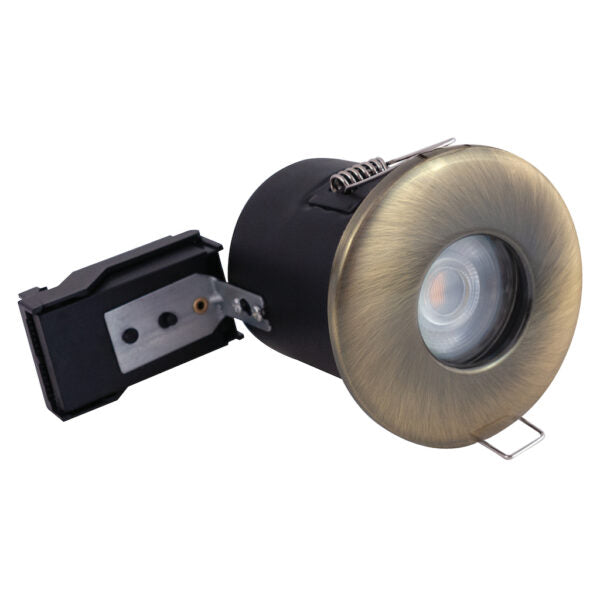 Selectric PUSHGLO-23 IP65 Die-Cast GU10 Shower Downlighter – Fixed – Antique Brass