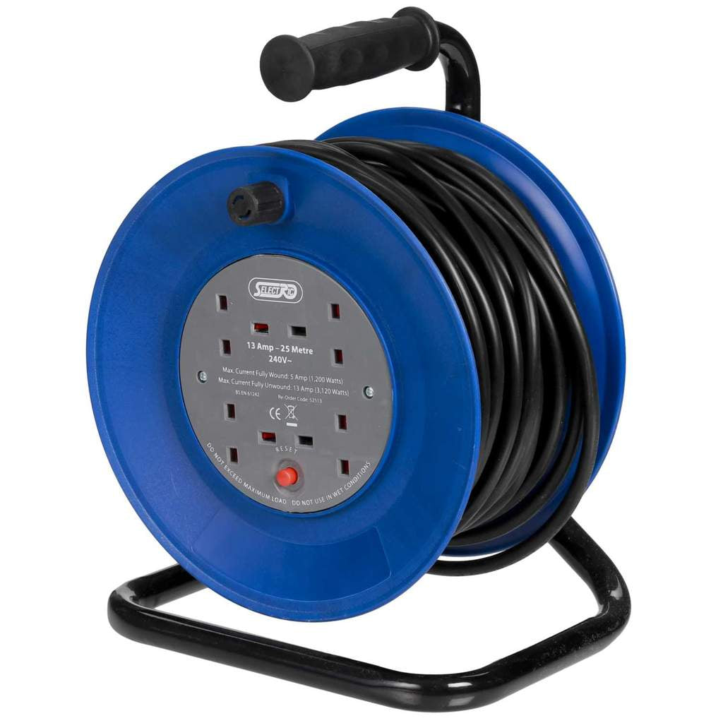 Selectric Cable Reel 4 Gang 13A Black (25M Lead)