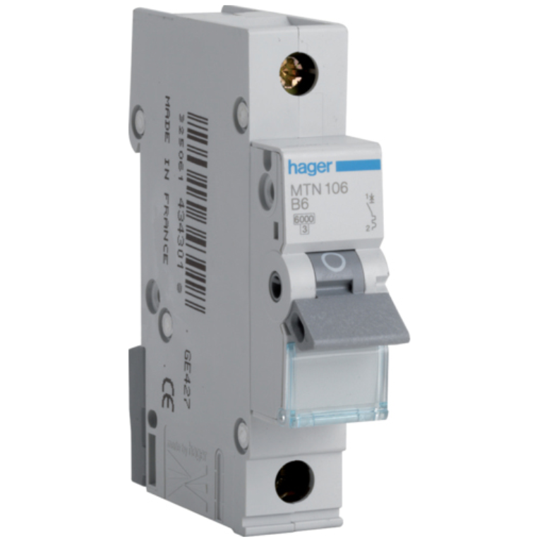 Hager 6A Single Pole 6kA B Curve MCB
