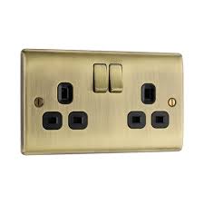 BG Nexus Metal - Antique Brass 13A 2G Socket - Black Inserts