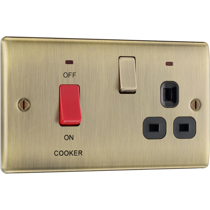 BG Nexus Metal Antique Brass 45A Cooker Control Socket - Black Insert
