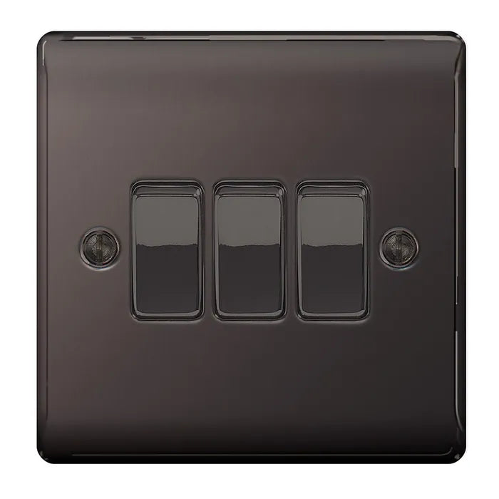 BG Nexus Metal - Black Nickel - Light Switch 3 Gang 2 Way 20A 16AX