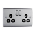 BG Nexus Metal - Brushed Steel 13A 2G Socket with Black Inserts