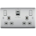 BG Nexus Metal - Brushed Steel 13A 2G Socket Grey Inserts - 1 x USB Type A & 1 x USB Type C Ports