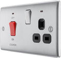 BG Nexus Metal Brushed Steel 45A Cooker Control Socket - Black Insert
