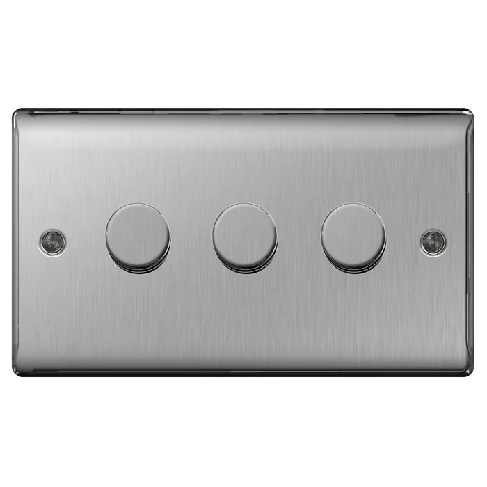 BG Nexus Metal - Brushed Steel 3G Dimmer Switch 200W