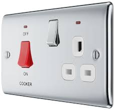 BG Nexus Metal Polished Chrome 45A Cooker Control Socket - White Insert